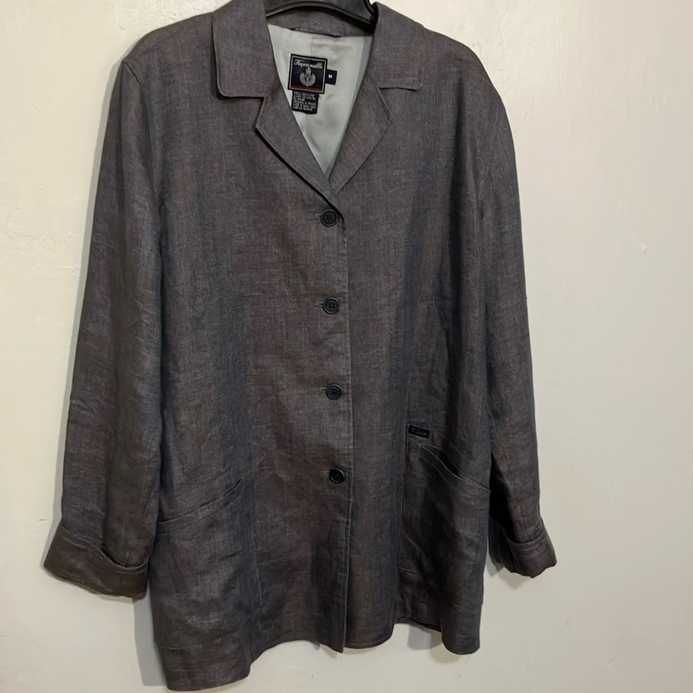 Facconable 100% linen fully lined long new wave 80’s style blazer late 80’s M